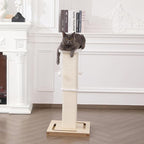Cat Scratching Post, 32 Inches Large Cat Scratch Post for Adult Cats and Kittens, Nature Sisal,Wooden Base with Toy Balls, Modern Cat Scratcher for Indoor Cats, Protect Your Furniture, Beige