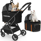 PAWZIDEA Pet Stroller 4 in 1, Dog Strollers for Small/Medium Dogs/Cats with Detachable Carrier NO-Zip Canopy, Seatbelt Puppy Car Seat Combo, Foldable & Lightweight Jogger Cat Strollers, Storage Basket