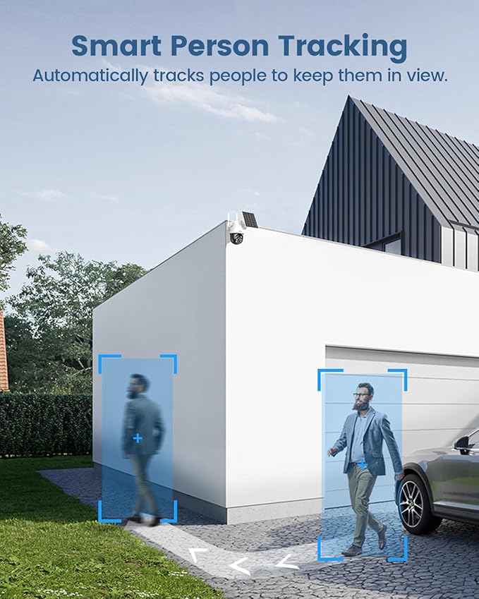 AOSU 3K/5MP Solar Security Cameras System Wireless Outdoor, Battery Powered WiFi Camera for Home Security, Panoramic PTZ, Auto Tracking, Human/Vehicle Detection, Color Night Vision (2 Pack)