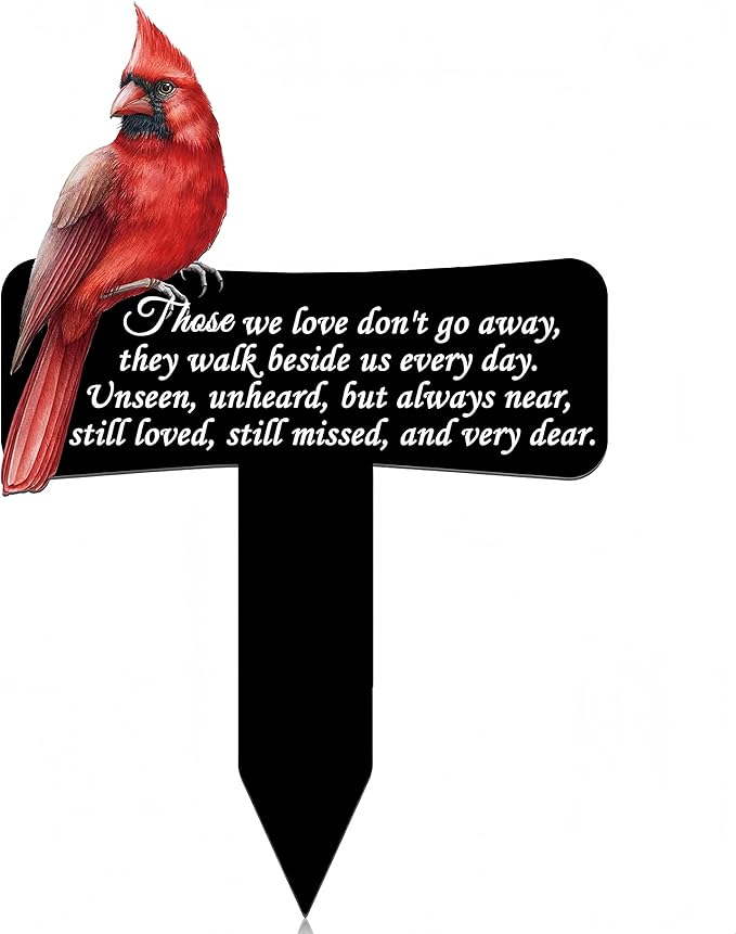 11.8 inch Cardinals Memorial Grave Markers Metal Cemetery Decorations Loss of Dad Mom Spouse Lover Relatives Family Members Garden Stakes Gravesite Plaque Waterproof Outdoors Lawn Yard Signs