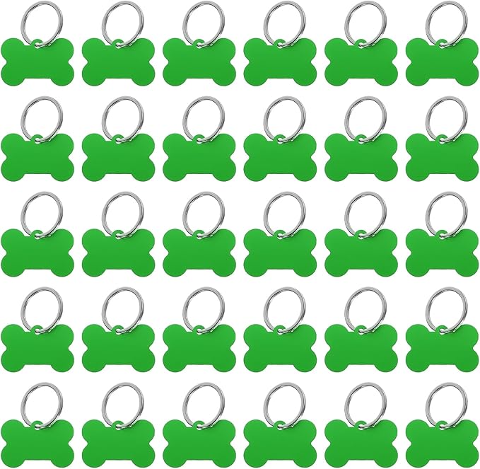 MECCANIXITY Bone Shaped Dog Tag Pet ID Tags, 38mmx25mm/1.5" x1 Metal Green Blank Dog Tags Cat Tags with Ring for Dog Cat, Pendant Crafts, Pack of 30