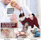 T'CHAQUE Cat Clothes Surgery Recovery Suit for Female Male, Cat Onesie Pet Surgical Pajamas Long Sleeve, Abdominal Wound Healing, E-Collar Alternative, Spay/Neuter Recovery Garment-Burgundy-S