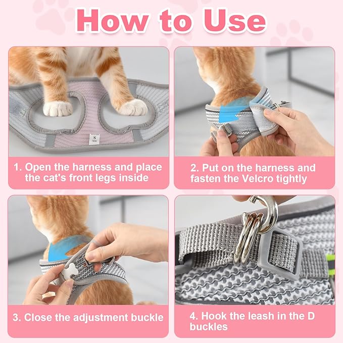 Escape Proof Cat Harness and Leash Set, Adorable Purple Floral Cats Vest Harness for Kittens Breathable Adjustable Step-in Cat Walking Harness with Reflective Strip for Outdoor Walking Travel