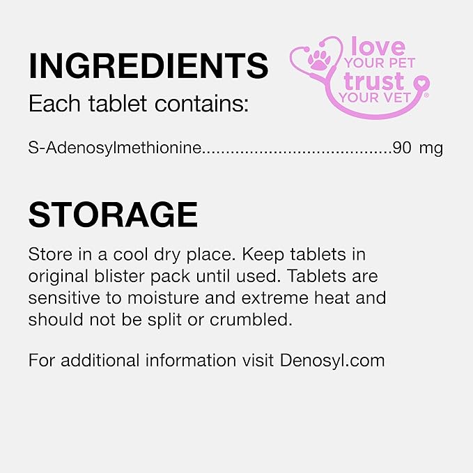 Nutramax Laboratories Denosyl Liver and Brain Health Supplement for Small Dogs and Cats - With S-Adenosylmethionine (SAMe), 3 Pack, 90 Total Tablets