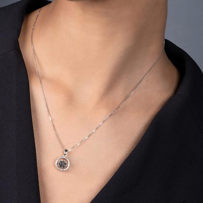 Jewelili Sterling Silver Dancing Dog Paw Pendant Necklace for Women | Treated Black or Blue & Natural White Round Diamonds | 18" Box Chain | Luxury Jewelry Gift for Her | Gift Box Included