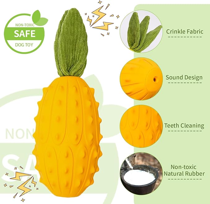 Squeaky Dog Chew Toys, Strong Tough Dog Toy with Natural Rubber, Teething Chew Toys for Small Medium Large Breeds, Kiwano Horned Cucumber Shape