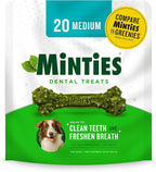 Minties Dental Chews for Dogs, 20 Count, Vet-Recommended Mint-Flavored Treats for Medium Dogs 25-50 lbs, Dental Bones Clean Teeth, Fight Bad Breath, and Removes Plaque and Tartar