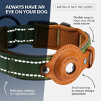 CollarDirect Airtag Dog Collar Reflective Nylon Neoprene Leather Holder for Apple Air Tag for Large, Medium, and Small Dogs (Green, S, 12-14.5 Inch)