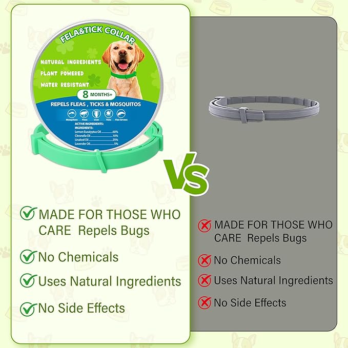 Natural Flea & Tick Prevention Dog Collars – 2-Pack Adjustable Waterproof Collars with Essential Oils (Lemon Eucalyptus, Citronella, Lavender, Linalool), Safe for All Breeds