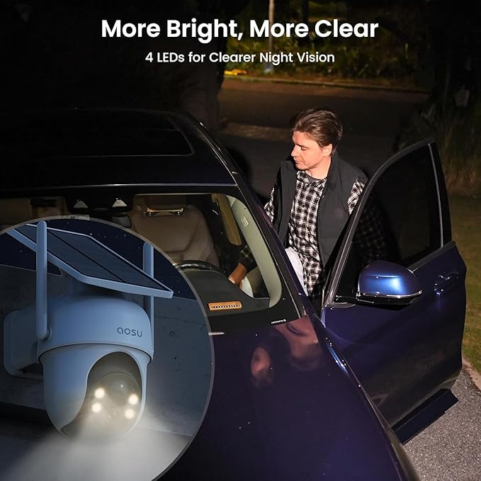 aosu Security Cameras Outdoor Wireless, 2 Cam-Kit, No Subscription, Solar-Powered, Home Security Cameras System with 360° Pan & Tilt, Auto Tracking, 2K Color Night Vision, Easy Setup, 2.4 & 5GHz WiFi