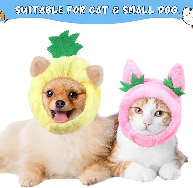 Weewooday 5 Pcs Cat Adorable Costume Bunny Hat with Ears Funny Mane Cat Hat for Pets and Small Dogs Kitten Puppy Party Costume Accessory Headwear(Panda, Rabbit, Pineapple, Strawberry, Flower)