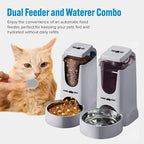 Automatic Cat Feeder Dog Water Bowl Dispenser – 2-Pack Automatic Dog Feeder with Silicone Mat, Pet Toothbrush – Safe Non-BPA Materials – Large Capacity for Small and Medium Animals Grey