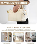 Dog Purse Carrier for Small Dogs Rabbit cat with Large Pockets, Cotton Bag, Dog Carrier Soft Sided, Collapsible Travel Puppy Carrier (Beige, 13.6" L x 6.5" W x 10" H)
