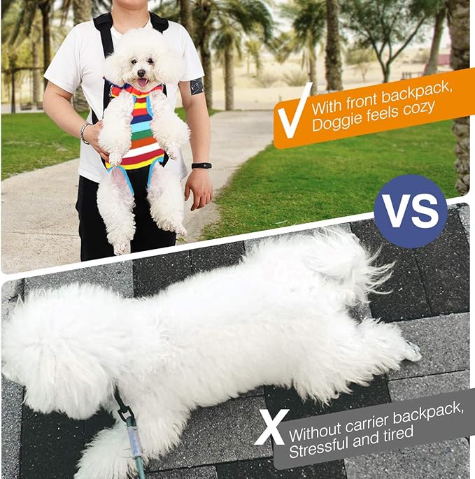 Pawaboo Pet Carrier Backpack, Adjustable Pet Front Cat Dog Carrier Backpack Travel Bag, Legs Out, Easy-Fit for Traveling Hiking Camping for Small Medium Dogs Cats Puppies, Small, Colorful Strips