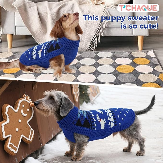Ultra-Soft & Stretchy Turtleneck Dachshund Sweater, Winter Christmas Knitted Dachshunds Vest Sweaters, Pullover Weiner Dog Clothes for Girls Boys, Puppy Halloween Outfit for Male Weenie Dogs(Blue, XL)