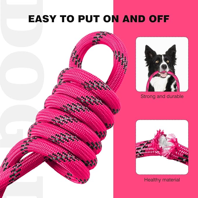 lynxking Slip Lead Dog Leash Reflective, Heavy Duty Comfortable Strong Rope Leash for Large, Medium Small Dogs No Pull Pet Training (Pink, Small 3/8in x 6ft-Slip Lead)
