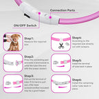 Led Light Up Dog Collar Rechargeable Waterproof, Glow in Dark Dog Collar, TPU Cuttable Lighted Dog Collars for Night Walking Charging USB, Safety for Small Medium Large Dogs Pink