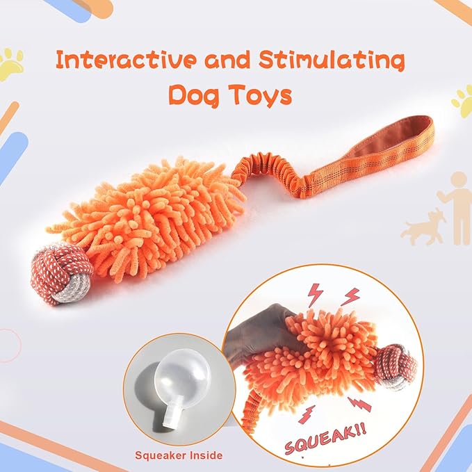 Dog Puppy Toys Dog Squeak Toys Plush Dog Toy with Dog Ropes Knots for Fun and Teeth Cleaning,Tug of War Toys, Puppy Chew Toys, Dog Rope Toys for Training Small, Large Dogs (Orange, Dog Bite Ball Toy)