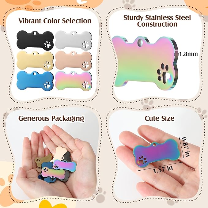 Hicarer 30 Pcs Stainless Steel Blank Pet ID Tags Personalized Dog Name Tag with Hollow Design Engraved on Both Sides Dog Cat Collar Name Accessories Regular Size DIY(Bone Shape)