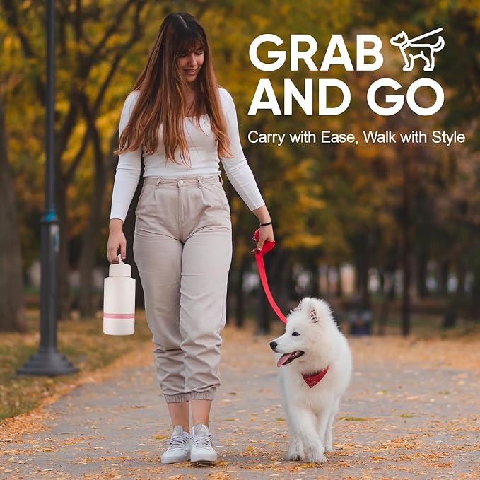 Insulated Dog Water Bottle with Travel Bowl, Dog Lover Gift, Portable Water Bottle Dispenser, Accessories for Car, Hiking, Camping, Outdoor, Leak-Proof, Detachable (DogMom-PalePink)