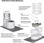 RIZZARI Automatic Pet Water Dispenser: 5L White Cats and Dogs Gravity Feeder - Stainless Steel Bowl - Outdoor Hiking Use