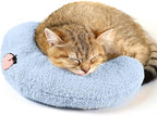 Cat Pillows for Indoor Cats, Soft Fluffy Dog Calming Pillow, Little Dog Pillows, U Shaped Half Donut Cuddler with Cute Embroidery, Washable Neck Protector Pillows for Small Dogs and Cats (blue)
