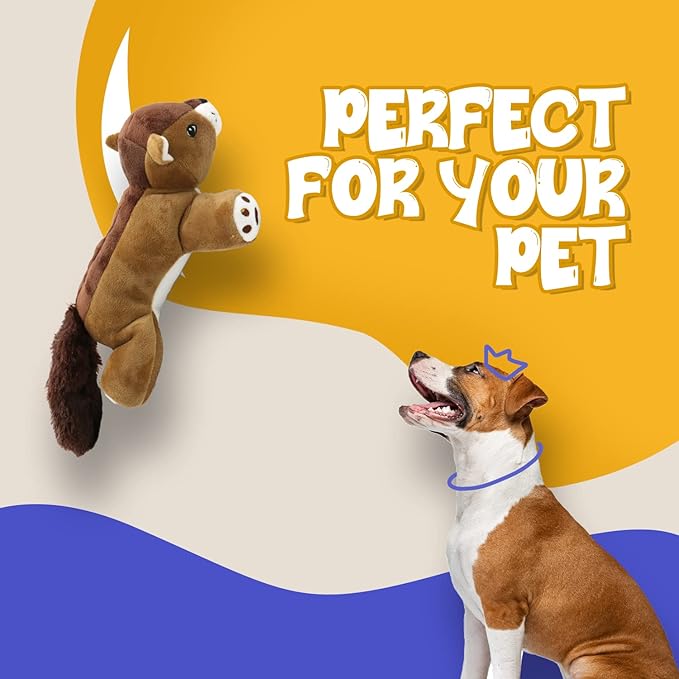 Dog Dog Big Fat Squirrel Plush Chew Toy Stuffed Animal with Squeaker and Smooth Fur and Durable Fabric with Fluffy Tail Surprised Look for Dogs, Kids and Animals