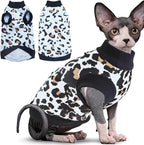 Idepet Cat Clothes Kitten Sweater Soft Kitten Shirt Cute Leopard Print Kitty Vest Pullover Pajamas Jumpsuit Cotton Apparel for Hairless Cats &Puppy (White,XS)