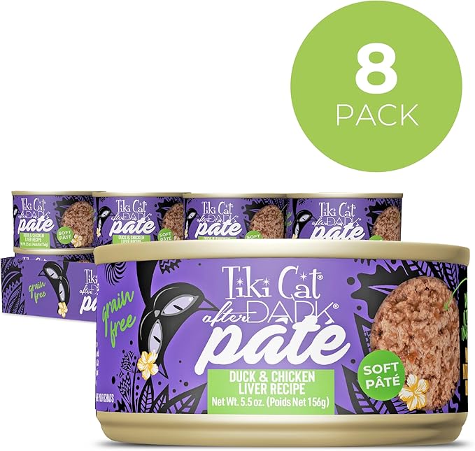 Tiki Cat After Dark Soft Pate Wet Cat Food, Duck & Chicken Liver Recipe, 5.5 oz. Can (8 Count)