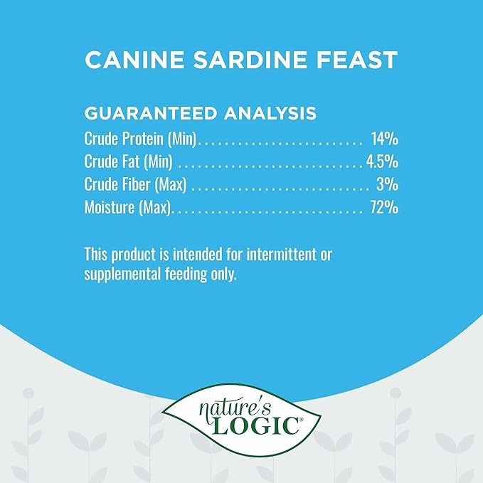 Nature's Logic Grain-Free Canned Dog Food - 90% Animal Proteins - 100% Natural Wet Dog Food Cans - No Common Allergens - All Life Stages - Ideal for Sensitive Dogs - Sardine, 12/13.2oz