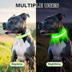 Pceotllar Light Up Collar - Rechargeable Led Dog Collar with Automatic 7-Color Changes, Water Resistant, Bright Glow for Night Walking (Green, M)