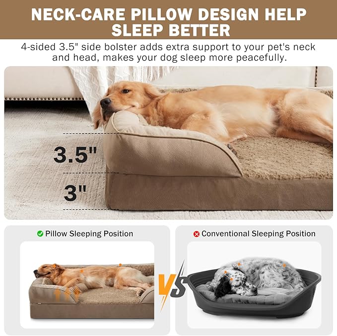 INVENHO Orthopedic Extra Large Dog Bed, XXL Waterproof Dog Sofa, Egg-Crate Foam Couch with Washable Removable Cover, Waterproof Lining and Nonskid Bottom