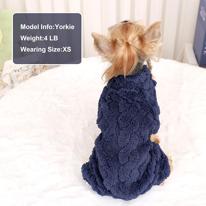 Dog Pajamas Small Sized Dog,Pajamas for Dogs, Winter Chihuahua Yorkie Teacup Cat Sweater Clothes Outfits,Soft Cold Weather Pet Coat Warm Fleece Puppy Pjs (X-Small, Dark Blue)