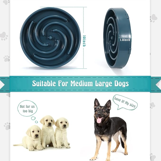 Blue Slow Feeder Maze Puzzle Bowl - Large Dog Non Slip Food Feeding Dishes for Medium Dogs, Interactive, Bloat Stop, Choking Prevention, Healthy