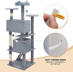 MoNiBloom Cat Tree, 70 Inch Cat Tree Tower with 2 Condo, Tall Cat Tower with Scratching Post, Cat Climbing Tower, Cat Tree for Indoor Cats, Light Grey