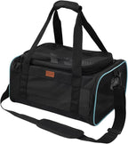 Black Pets Carriers for Cats Small Dogs Flight Travel Carrier Bag,Airline Approved,Ventilated Puppy Bag,Guaranteed On Cabin Board Flight,Top Load Expandable