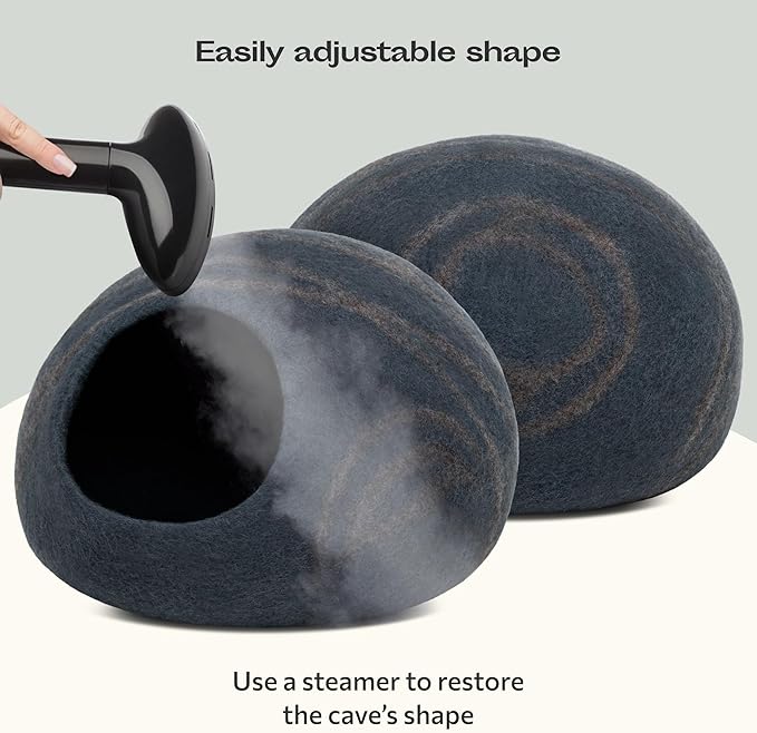 MEOWFIA Cat Cave – Premium Felt Cat Bed for Indoor Cats, Handmade 100% Merino Wool (Dark Shades) (Medium, Slate Grey)