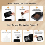 Gravity Cat Feeder and Water Dispenser, 2 in 1 Automatic Cat Feeder with 180 Degree Rotatable, 2 Pack Large Capacity Self Feeding for Small Medium Dog Puppy Kitten, Black, 1.6GALx2