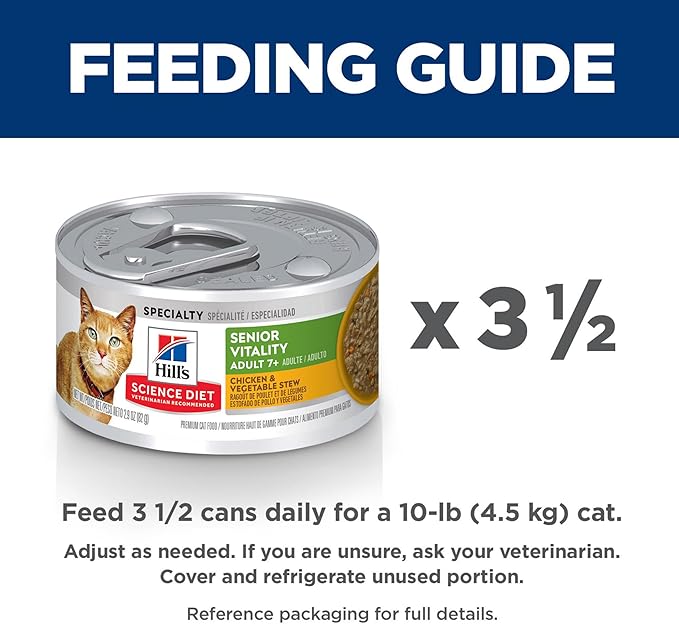Hill's Science Diet Senior Vitality Adult 7+, Senior Premium Nutrition, Wet Cat Food, Chicken & Vegetable Stew, 2.9 oz. Cans, 24-Pack