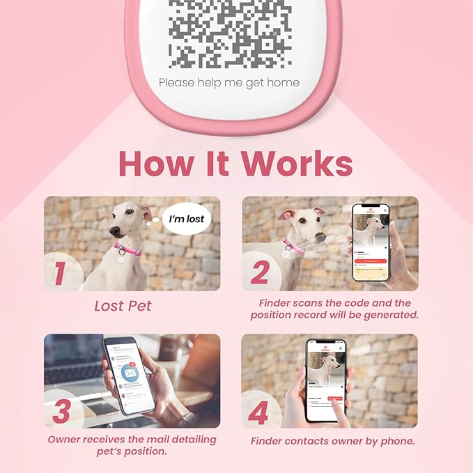 Pawaii QR Code Dog ID Tag, Silent Silicone Tag, Modifiable Pet Online Profile, Free Emergency Contact, 1Pack (Pink)