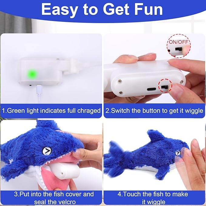 Mity rain 2 in 1 Interactive Dog Toys, Shark Dog Toy to Keep Them Busy, Plush Squeaky Dog Toys, Rechargeable Wiggly Fish Blue Dog Toys for Small Medium Large Dogs, Moving Dog Toys for Indoor&Outdoor