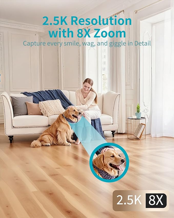VIMTAG Indoor Pet Camera, 2.5K Dog Camera with Phone App, 360° Pan/Tilt Cameras for Home Security Cat Baby, Night Vision, Motion Tracking & AI Detection, 2-Way Audio, 5G/2.4G WiFi, SD/Cloud Storage