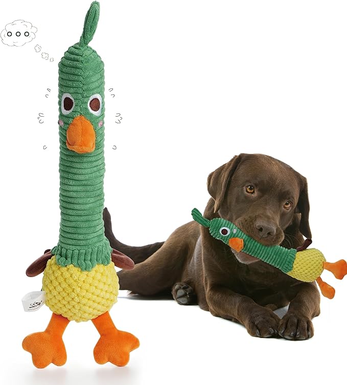 Nocciola 2 in 1 Duck Dog Toy with a Large Rubber Squeaker - Durable Stuffed Squeaky Crinkle Chew Toys for Aggressive Chewers, Medium and Large Breeds