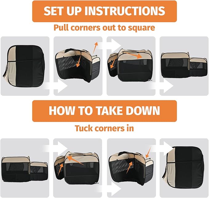 2-in-1 Portable Cat Playpen, Pop up Pet Kennel Play Pen Cat Tent House Cage, Foldable Puppy Enclosure Kitten Crates Indoors Outdoor(Beige)(No Divider, Pass-Through)