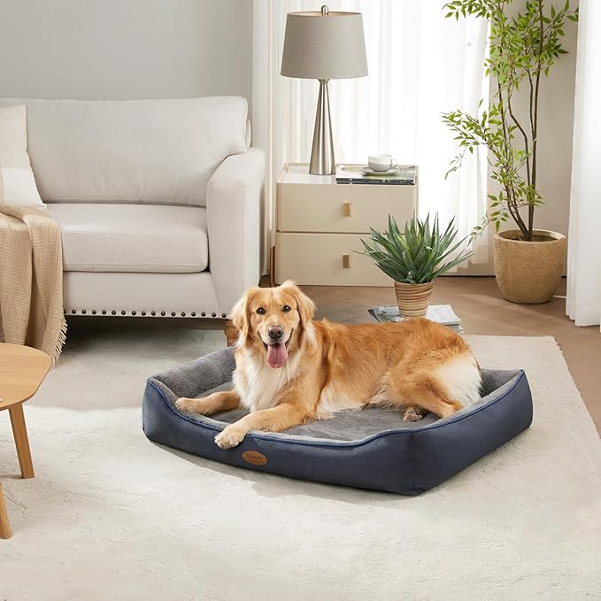 Orthopedic Dog Beds for Medium Dogs, Durable Egg Crate Foam Sofa Dog Bed wit Washable Removable Cover,Waterproof Lining,Pet Bed for Large Dogs (Navy Blue-Velvet, 39.4" L x 31.5" W x 7.4" Th)