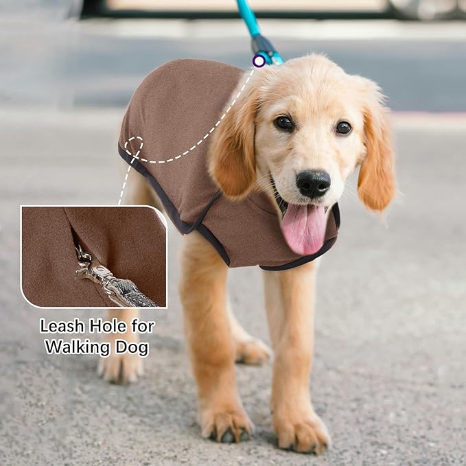 ROZKITCH Dog Winter Coat Soft Pullover Pajamas, Pet Windproof Warm Cold Weather Jacket Vest Cozy Onesie Jumpsuit Apparel Outfit Clothes for Small, Medium, Large Dogs Walking Hiking Travel Sleep Brown
