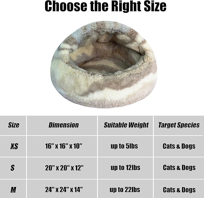 HYQ Cat Beds for Indoor Cats, Small Dog Bed with Cover Cave, Cozy Cat Cave Bed, Round Puppy Bed with Hooded Cover, Dog Beds for Small Dogs with Anti-Slip Bottom(Khaki Texture, 16×16 Inch)