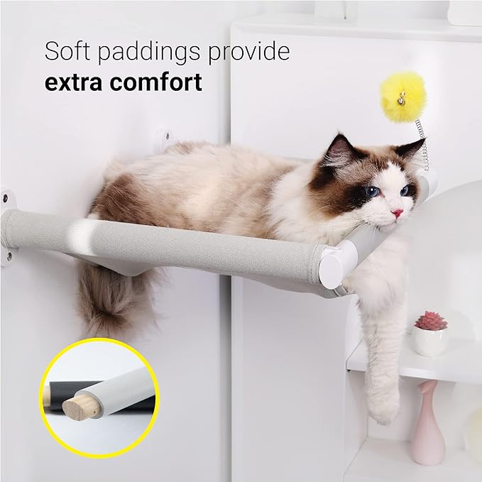 SVD.PET Cat Hammock Wall Mounted with Cat Toy, Soft Padded & Comfortable Cover Premium Cat Furniture. Modern Design Cat Shelf. Supports up to 40 lbs (Comfy Plus, White)