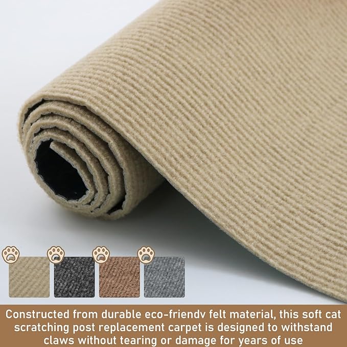 Cat Scratching Climbing Carpet Mat, Self-Adhesive Trimmable Anti Cat Scratcher Couch Furniture Protector from Cat Claws, Cat Post Covered Pad Replacement for DIY Cat Tree (Khaki, 15.8" x 79")