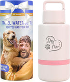 Insulated Dog Water Bottle with Travel Bowl, Dog Lover Gift, Portable Water Bottle Dispenser, Accessories for Car, Hiking, Camping, Outdoor, Leak-Proof, Detachable (DogMom-PalePink)
